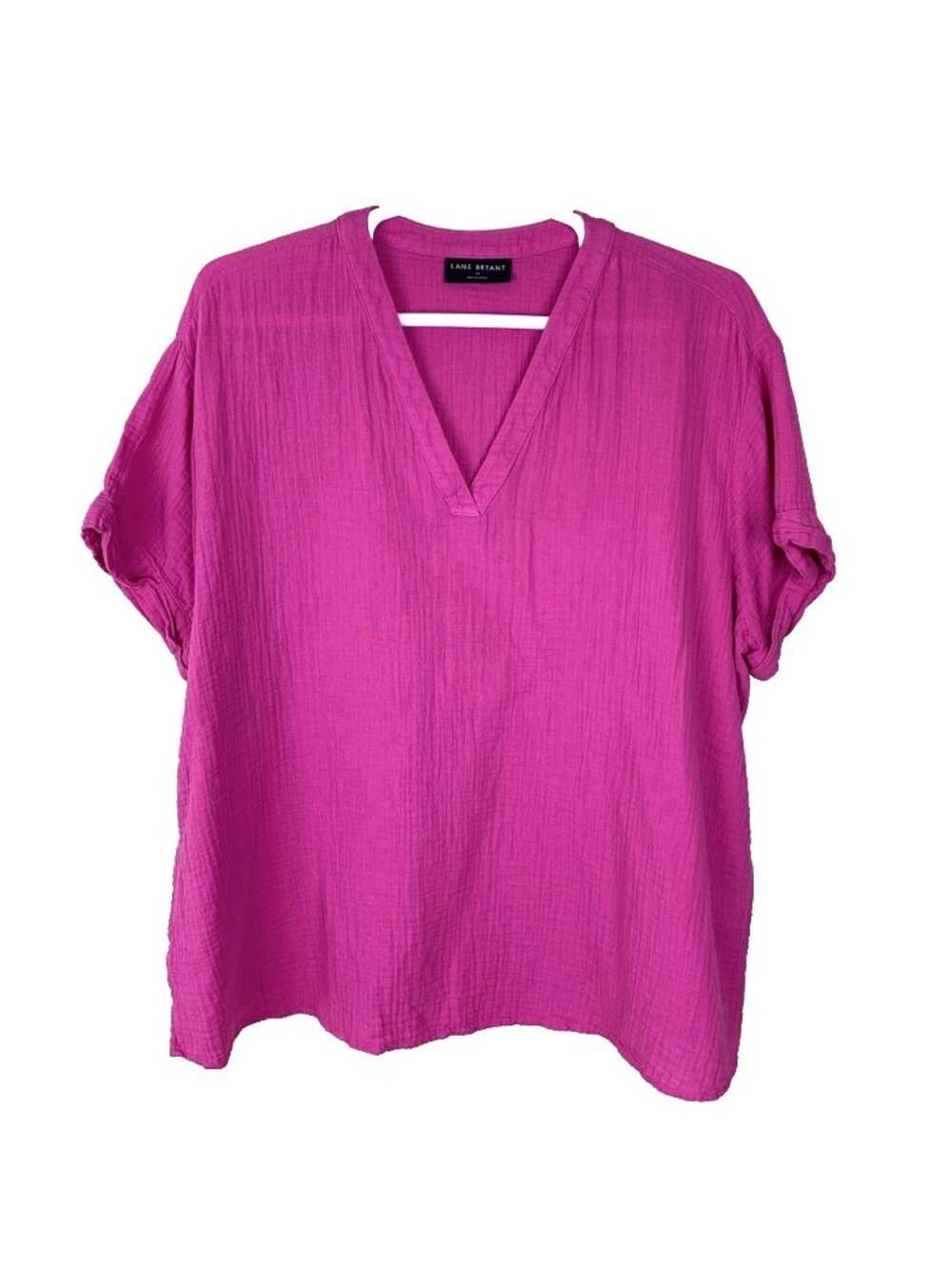 Lane Bryant Blouse Womens 24 Short Sleeve Pink‎ Guazy Beachy Boho V Neck Cotton